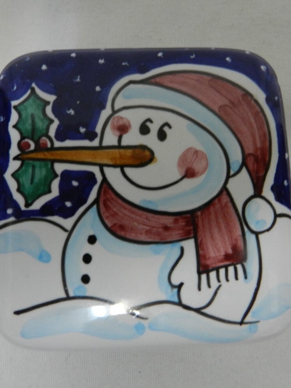 Vietri Italy Vintage Christmas Snowman trinket box decor ceramic small Holiday
